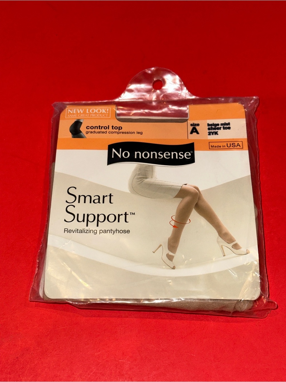 No Nonsense Control Top Size A Beige Mist Sheer Toe 2YK Pantyhose Smart Support